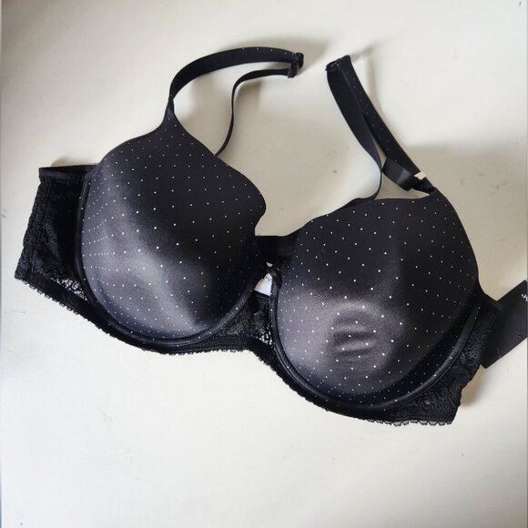 NWT DEESSE | Black Lace Polka Dot Bra Sz 46F - Picture 1 of 6